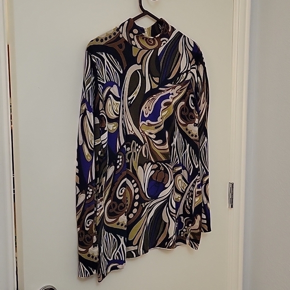 Chico's Retro Psychedelic Long Sleeve High Neck MOD Blouse - Picture 2 of 9